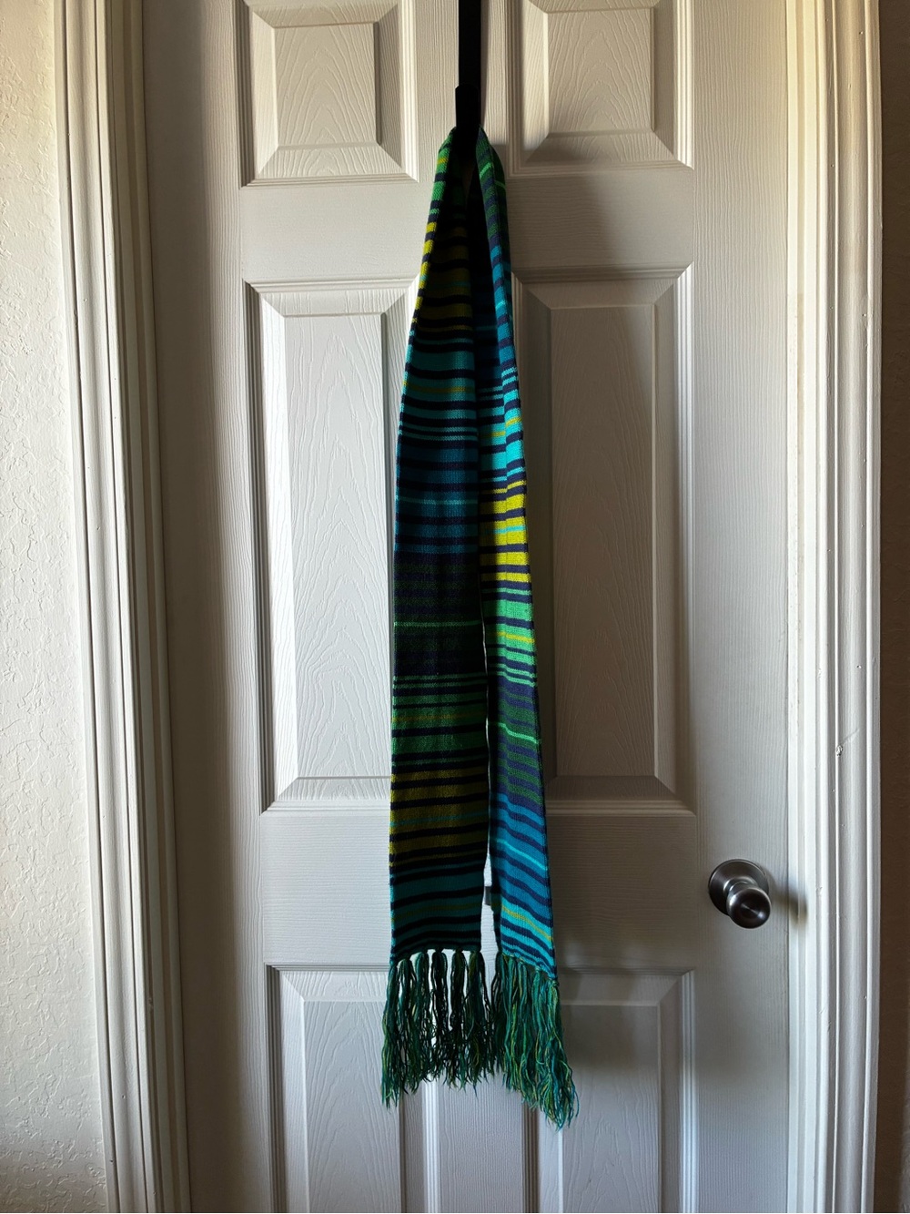 Old Navy Green, Blue and Yellow Striped Fringe Scarf